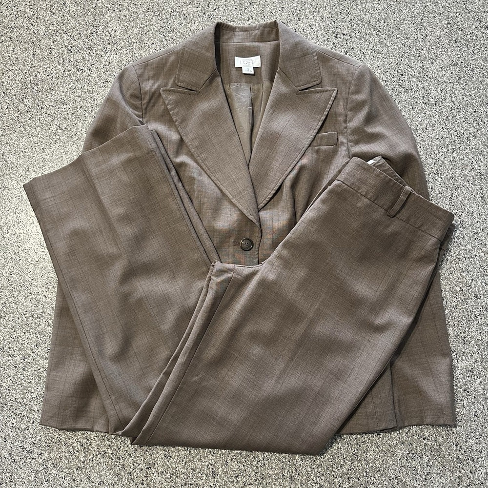 Ann Taylor Brown Plaid Blazer and Trouser Suit